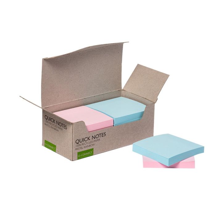 Bloc De Notas Adhesivas Quita Y Pon Q-Connect 76x76 mm 100% Papel Reciclado Colores Pasteles En Caja De Carton 12 unidades 2