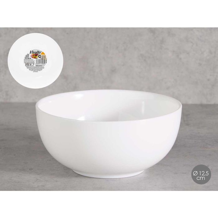 Vivalto Bol Redondo Opal 12,5 cm Blanco - Recipiente de Cocina de Vidrio Opal (48 Unidades)