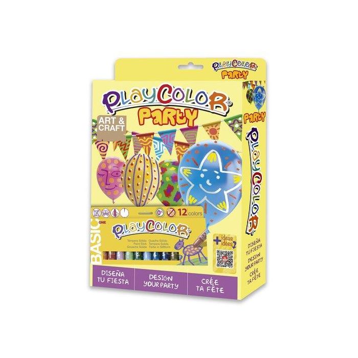 Tempera Instant Solida Playcolor Basic One Pack Party (Tempera+12 Globos + 10 Banderitas + Cuerda + Triptico)