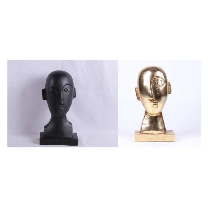 DKD Home Decor Figura Decorativa Escultórica Urban Cara Abstracta Resina Dorado Negro 27.5 x 14.5 x 10.5 cm (Pack 2)