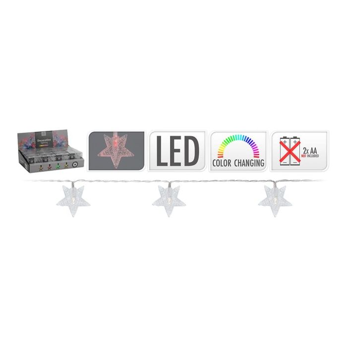 Guirnalda a pilas fija 10 leds con estrellas luz multicolor 1,3m 2