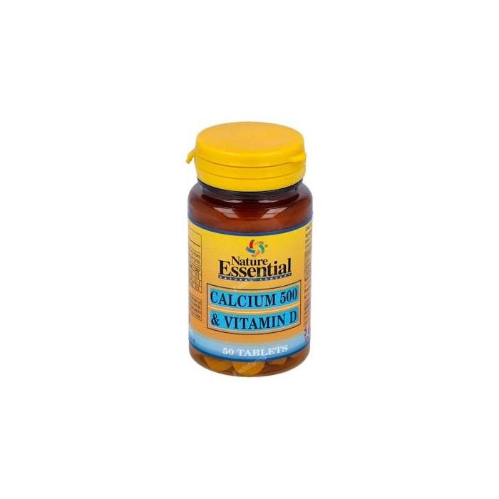 NATURE ESSENTIAL Calcio 500 mg + Vitamina D Comprimidos, Suplemento Alimenticio, 50 Comprimidos