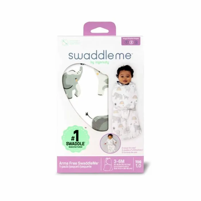 Ingenuity Saco de dormir para bebé elefante ING0074451999183, para entretiempo TOG 1, ajustable de 3 a 6 meses, certificado Oeko-Tex 5