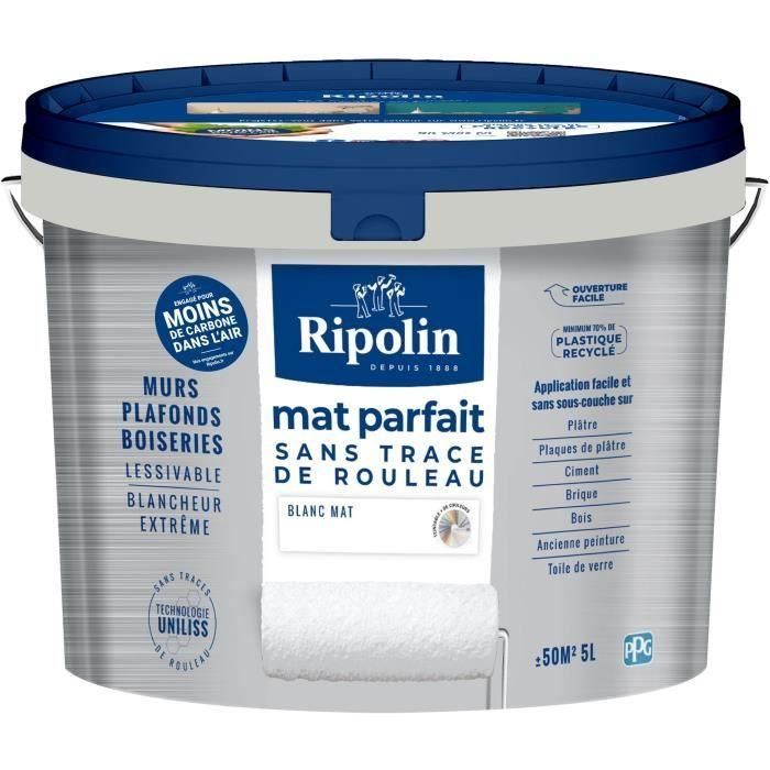 Pintura perfecta para paredes y techos - RIPOLIN - 441725 - Blanco - Mate - 5 L