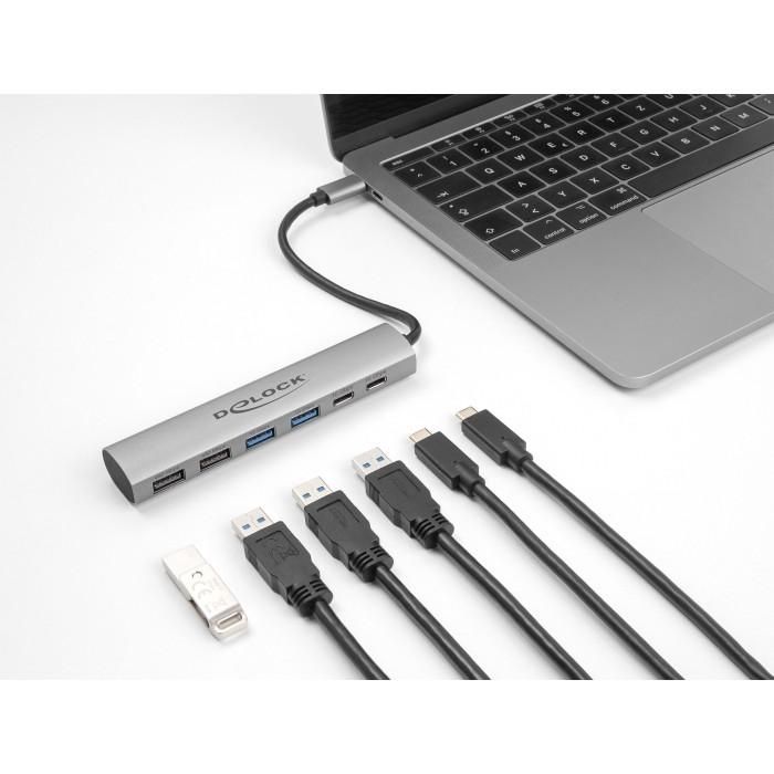 DELOCK 6 Port USB Hub mit 4 x USB Typ-A Buchse und 2 x USB Type-C Buchse 1
