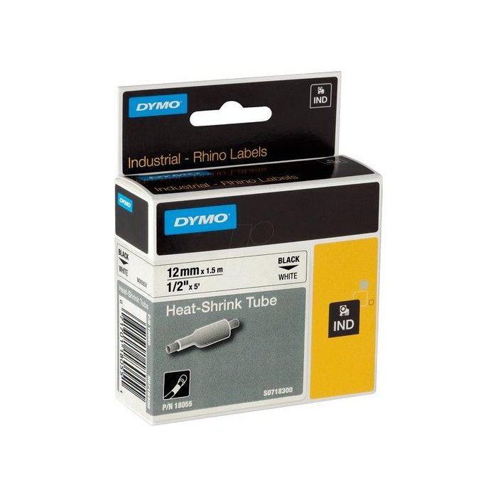 Dymo Rhino Cinta ID1-12, Negro Sobre Blanco, 12 mm x 1.5M, Tubo Termorretráctil S0718300