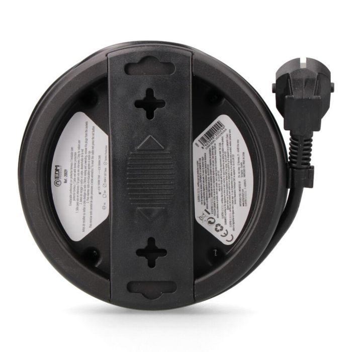 Enrollacables con 4 tomas 2p+t schuko, con protección, 16 a 250 v, cable h05vv-f 3g1,5mm² de 5 m, negro 3