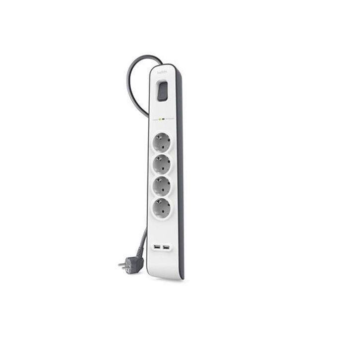 Belkin Regleta De Proteccion Contra Sobretensiones Con 4 Tomas + 2 Puertos Usb Botón De Apagado Y Encendido 2 Metros Blanco-Gris Belkin Regleta De Proteccion Contra Sobretensiones Con 4 Tomas + 2 Puertos Usb Botón De Apagado Y Encendido 2 Metros Blanco-Gris