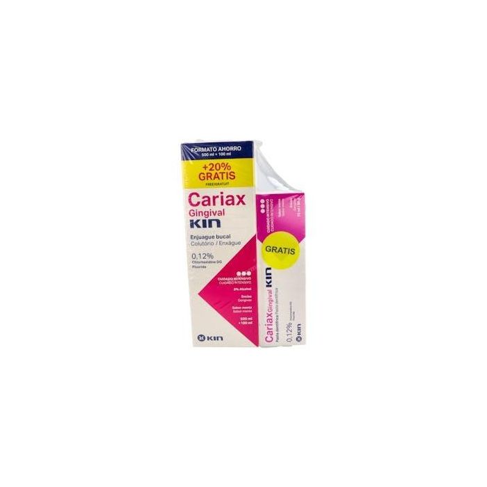 KIN Cariax Gingival Encias Pack: Colutorio 500ml + Pasta Dental 100ml para higiene bucal diaria