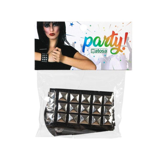 Pulsera Doble Tachuelas Punk Años 80 Metalizada Negra Adulto Polyester 1