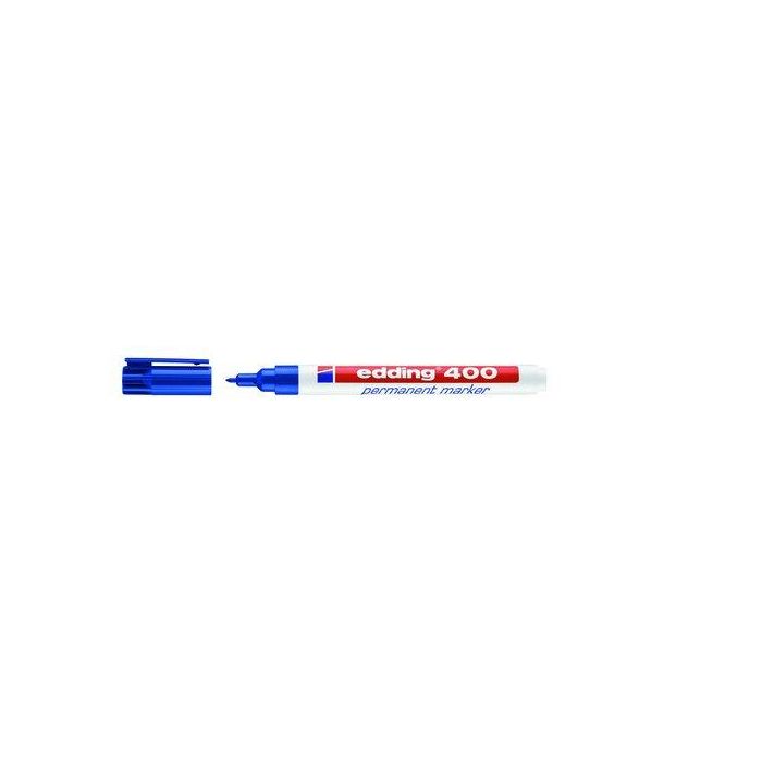 Edding Rotulador permanente 400 azul, punta redonda 1 mm, recargable para papel, metal, vidrio y plásticos