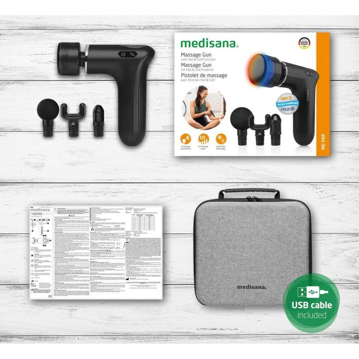 Medisana MG 560 Pistola de Masaje Frío y Calor, 10 Intensidades de Percusión, 3 Niveles, 4 Accesorios, Color Negro 1 Medisana MG 560 Pistola de Masaje Frío y Calor, 10 Intensidades de Percusión, 3 Niveles, 4 Accesorios, Color Negro 1