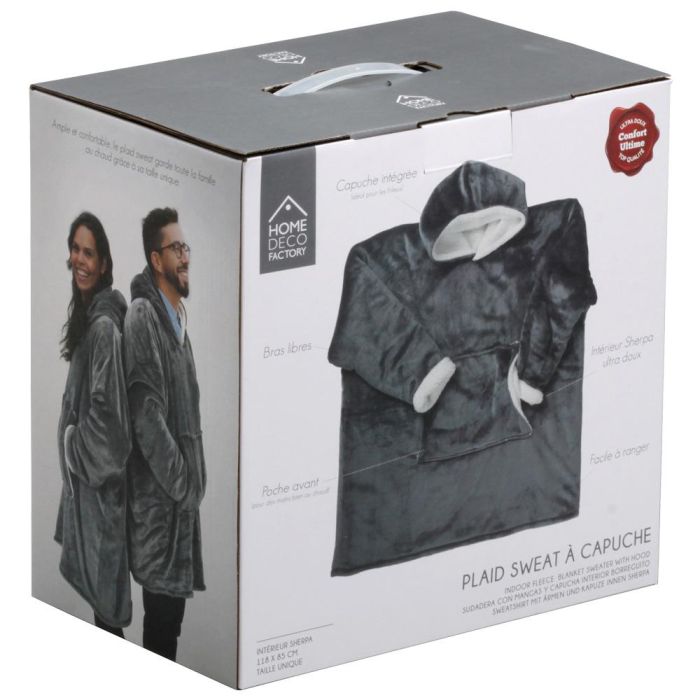 Home Deco Factory Sudadera con Bolsillo y Capucha Sweat Plaid Interior Borreguito Talla Única 118x85 cm 4