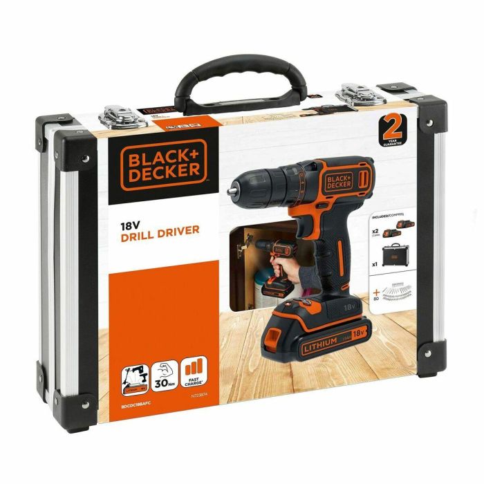 Black + Decker BDCDC18BAFC Taladro-atornillador Inalámbrico 18V Li-Ion con 80 Accesorios Naranja 17