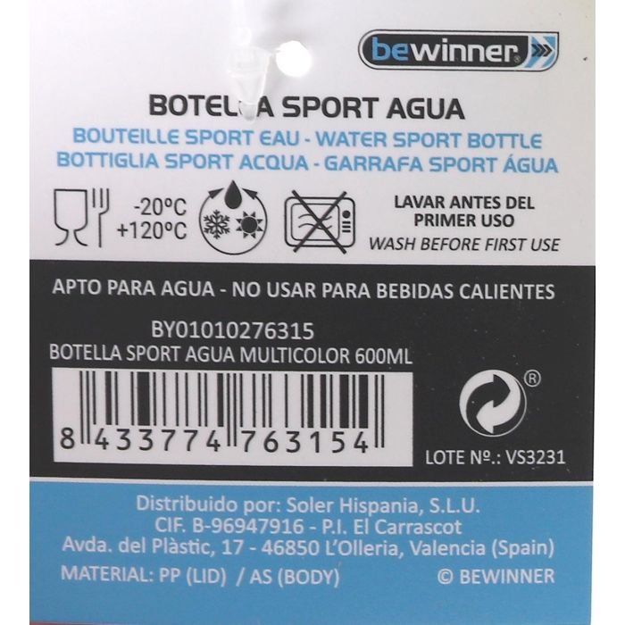 Botella de Agua Sport Multicolor 600 ml - Bewinner (12 Unidades) 14