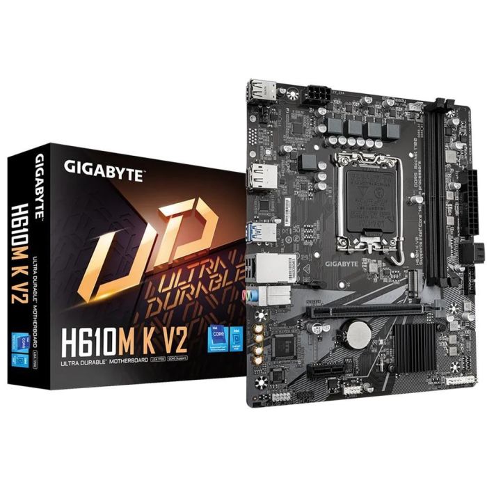 Gigabyte H610M K V2 Placa Base Micro ATX para Intel 14ª/13ª/12ª Gen LGA 1700 DDR5 HDMI DP M.2 PCIe 3.0 SATA