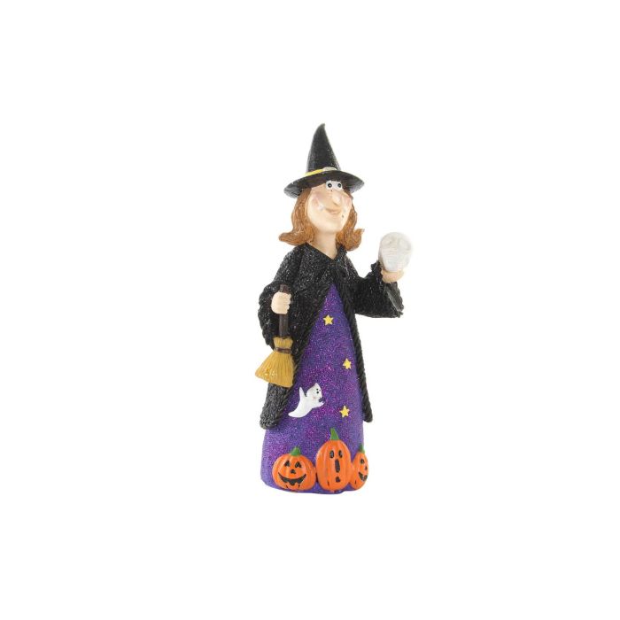 DKD Home Decor Figura Decorativa Bruja Halloween LED Resina Negro Lila 11.5 x 25 x 11.5 cm (2 Unidades)