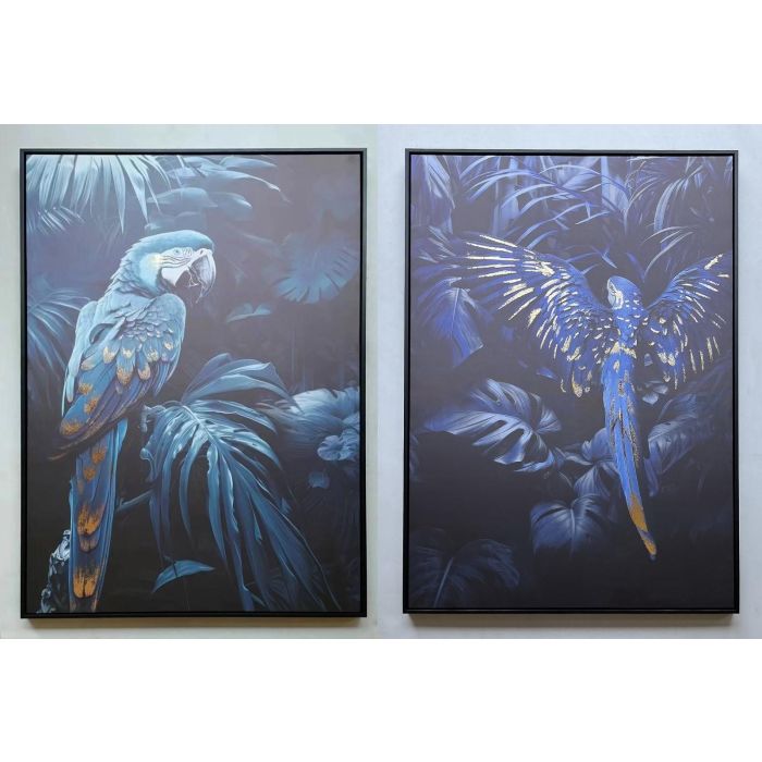 Cuadro Home ESPRIT Azul Negro Dorado Loro Tropical 83 x 4 x 123 cm (2 Unidades)
