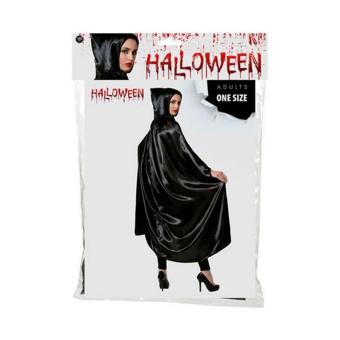 Capa Larga Negra de Satén 140 cm con Capucha para Disfraces Oscuros, Vampiros, Hechiceros