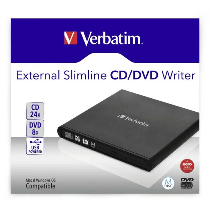 Grabadora Externa Verbatim Slimline CD/DVD Negro 1