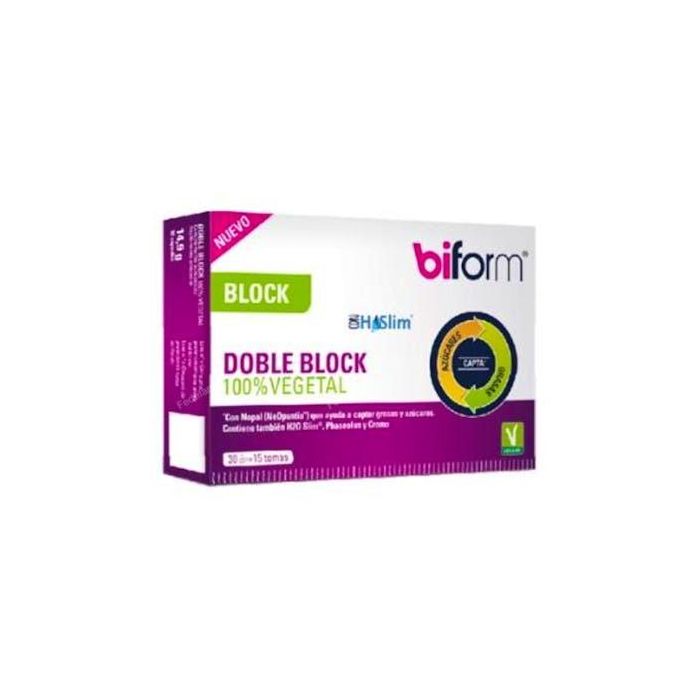 Biform Doble Block Vegano con Nopal y Cromo para Grasas y Azúcares 30 Cápsulas