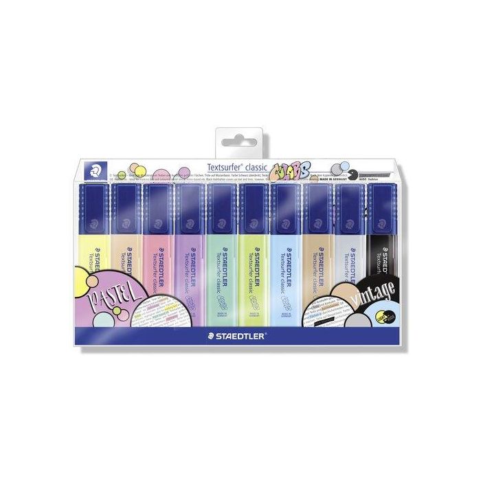 Staedtler Rotuladores Fluorescentes Textsurfer Classic Pastel & Vintage, Punta Biselada 1-5mm, Colores Surtidos, 10 Unidades