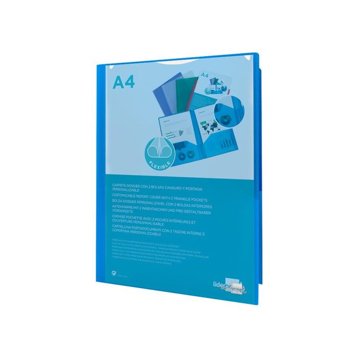 Carpeta Liderpapel Dossier Dos Bolsas Canguro 45682 Polipropileno Din A4 Azul 3