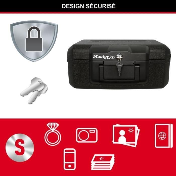 Master Lock Caja fuerte ignífuga transportable de 5L para documentos, USB y soportes multimedia, con cerradura de llave, negra. 3