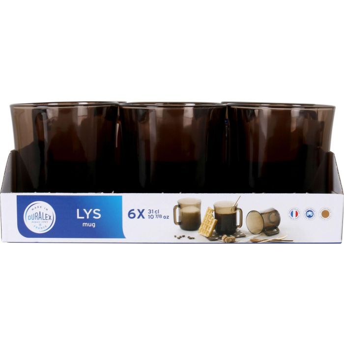 Duralex Mug Apilable Lys, Taza de Vidrio de 31 cl (310 ml), Diámetro 10 cm, Color Crema (12 Unidades)