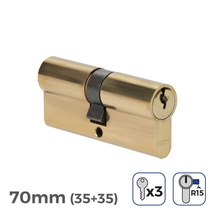 Edm Cilindro bombín de latón 70mm (35+35mm) leva larga r15 con 3 llaves de serreta 0 Edm Cilindro bombín de latón 70mm (35+35mm) leva larga r15 con 3 llaves de serreta 0