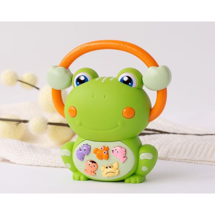 KioKids Juguete Musical Rana Verde con Luces, Sonidos Animales y Melodías, Educativo y Agarre Fácil para Bebés +12m