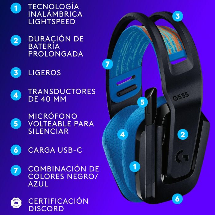 Logitech Auriculares Gaming G535 Inalámbricos LIGHTSPEED Negro, Compatible con Mac y Windows 6 Logitech Auriculares Gaming G535 Inalámbricos LIGHTSPEED Negro, Compatible con Mac y Windows 6