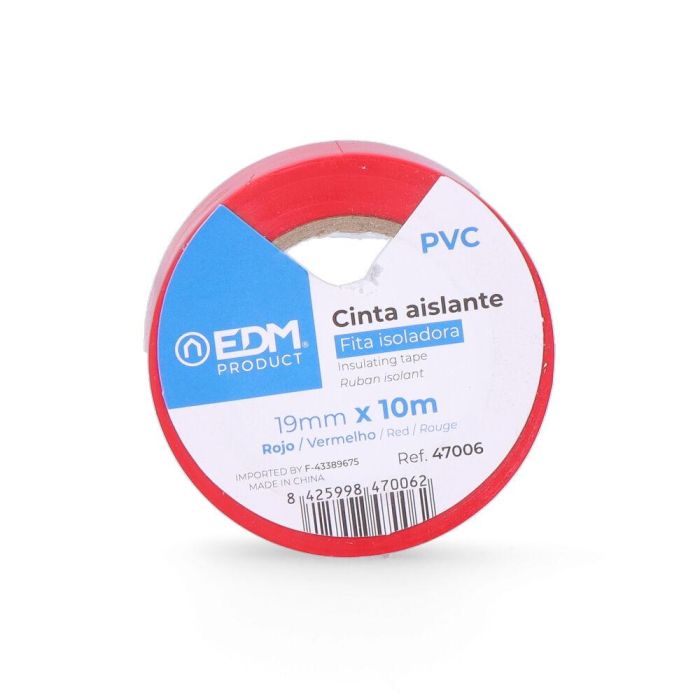 Edm Cinta Aislante Calidad Supra Roja 19 mm x 10 m PVC Resistente Electricidad 1 Edm Cinta Aislante Calidad Supra Roja 19 mm x 10 m PVC Resistente Electricidad 1