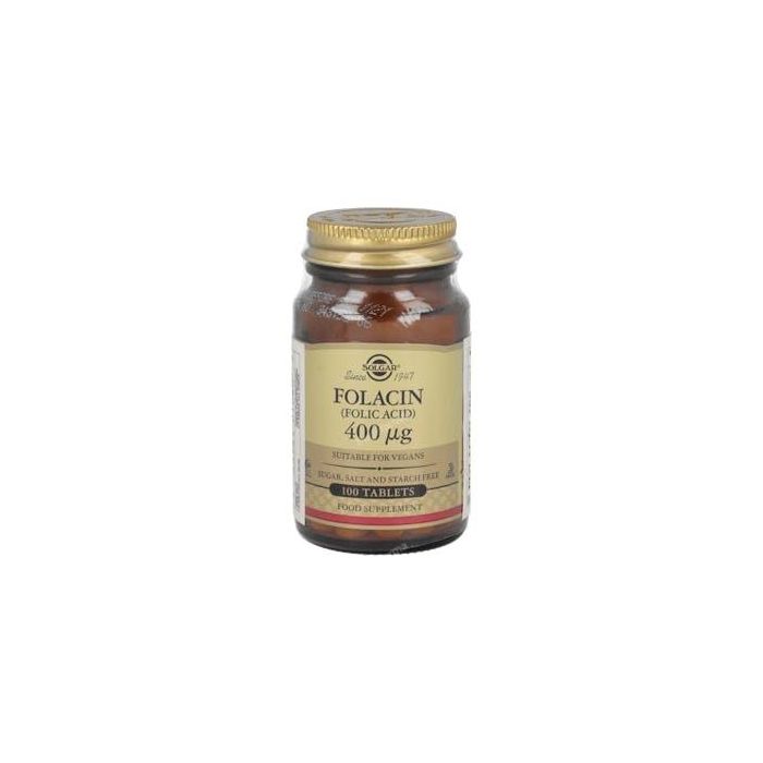 Solgar Folacin Ácido Fólico 400 µg 100 Comprimidos para Embarazo y Gestación, Vitamina B9, Reduce Cansancio, Apto Vegano