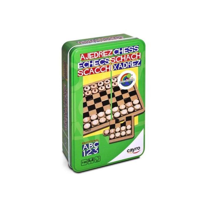 Juego ajedrez de madera en caja de metal 12x19,5x5cm Juego ajedrez de madera en caja de metal 12x19,5x5cm