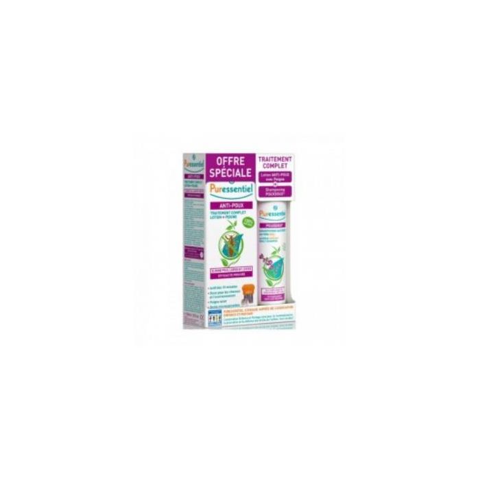 PURESSENTIEL Loción Antipiojos 100ml con Aceites Vegetales, Árbol de Té y Peine. Eficaz en 10 minutos contra piojos y liendres.