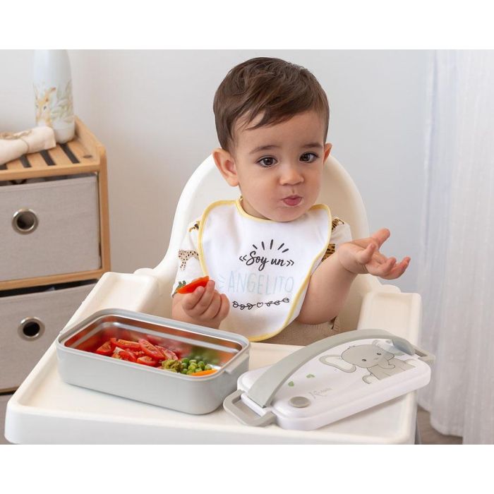 KioKids Caja Almuerzo Térmica Hermética Rectangular Acero Inoxidable 550 ml Elefante Gris para Niños | Colección Dolci Amici 2