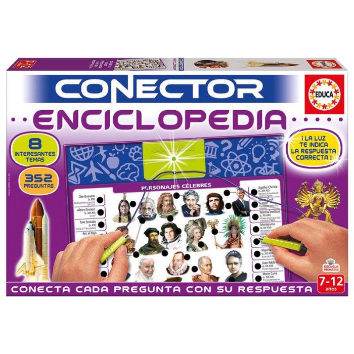 EDUCA BORRAS Juego Conector Enciclopedia - +7 años, 8 Láminas con 352 Preguntas y Base Multiconectora