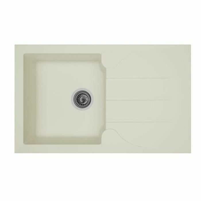 Stradour Fregadero de Cocina Empotrado Resina Aloa SMC 1 Seno con 1 Escurridor Reversible, Blanco Liso 81x50 cm, Desagüe Ø90mm