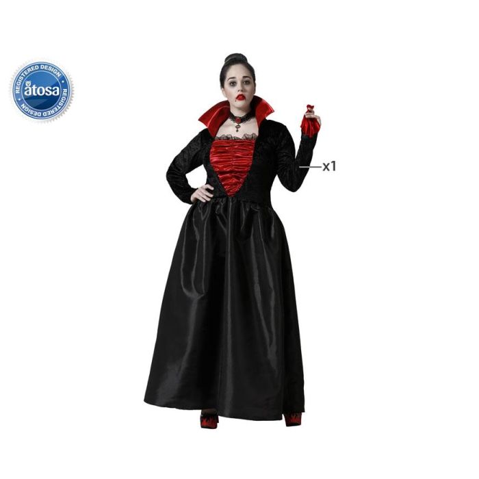 Disfraz de Vampiresa Seductora Gótica para Mujer Adulta XL - Vestido Largo Negro con Escote Rojo y Cuello Alto - Ideal Halloween Disfraz de Vampiresa Seductora Gótica para Mujer Adulta XL - Vestido Largo Negro con Escote Rojo y Cuello Alto - Ideal Halloween