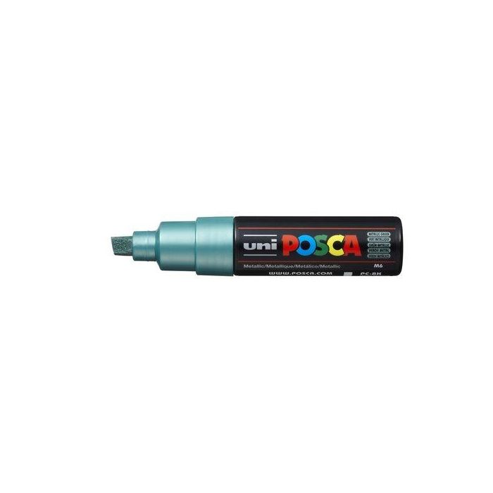 POSCA PC-8K Marcador No Permanente Punta Biselada 8.0 mm Verde Metálico - Tinta Pigmentada Base Agua, No Tóxico
