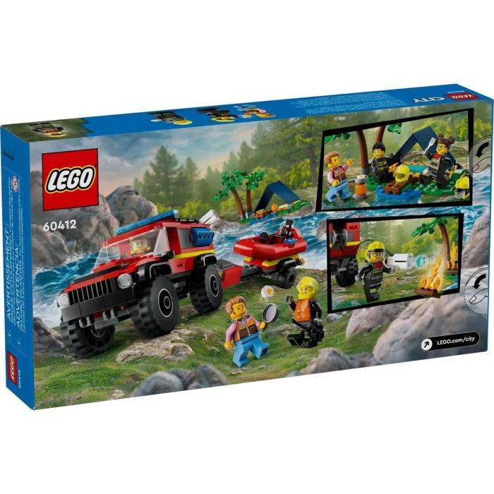 LEGO 60412 City Camión de Bomberos 4x4 y Bote Salvavidas, Juguete con Barco, Remolque y Minifiguras 8