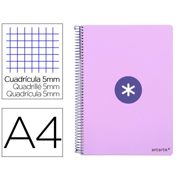 Cuaderno Espiral Liderpapel A4 Micro Antartik Tapa Dura 80H 100 gr Cuadro 5 mm Sin Bandas 4 Taladros Color Lavanda