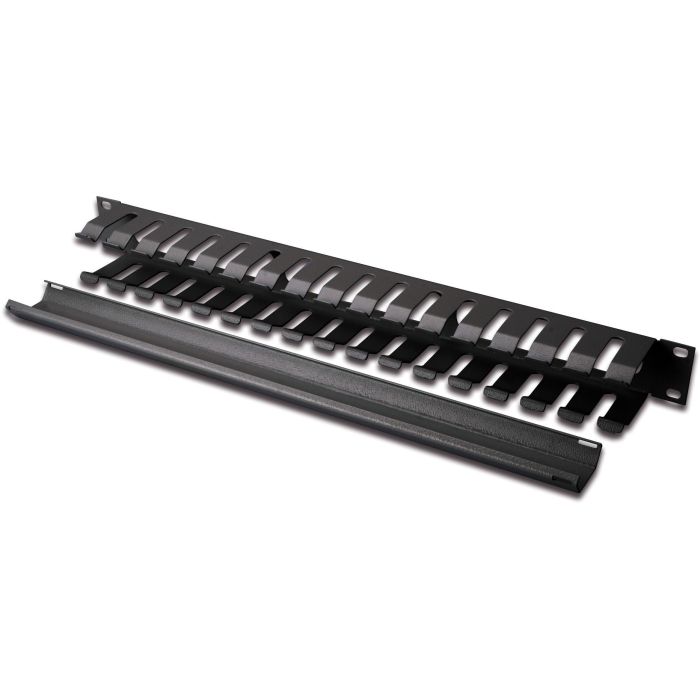 Digitus Panel de Gestión de Cables 1U con Placa Trasera Desmontable, Negro RAL 9005, para Racks 19'' y Servidores, Fácil Instalación 1
