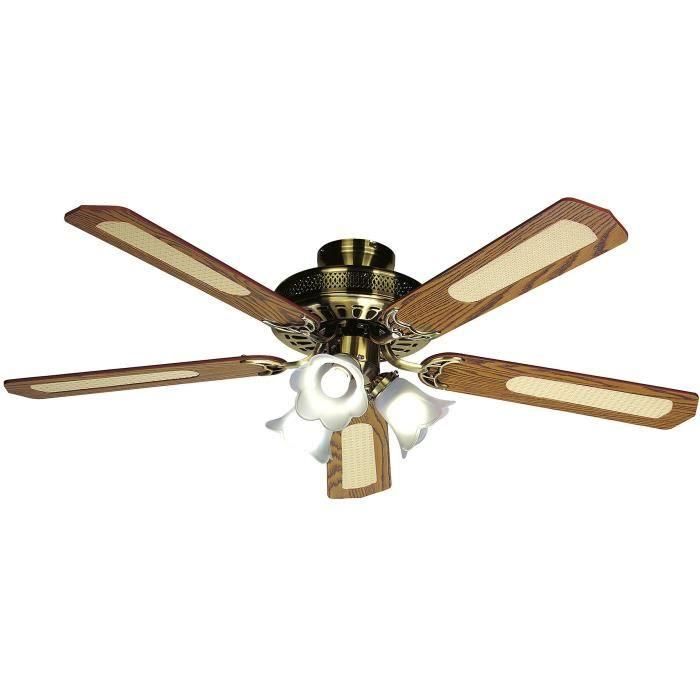 FARELEK - BALEARES Ø 132 cm - Ventilador de techo reversible, 5 aspas de nogal / cañas + iluminación 3 tulipanes 60 vatios E27 - 112470 FARELEK - BALEARES Ø 132 cm - Ventilador de techo reversible, 5 aspas de nogal / cañas + iluminación 3 tulipanes 60 vatios E27 - 112470