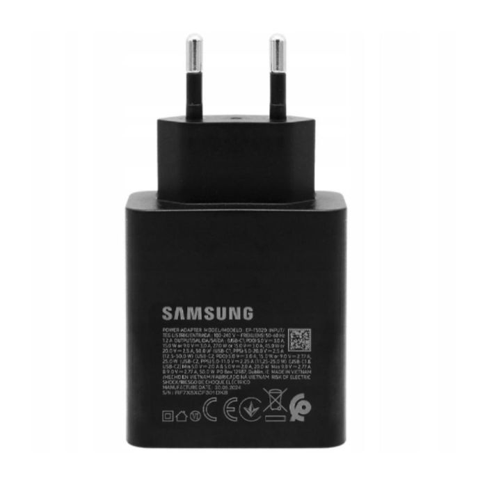 Samsung Cargador 50W Duo (2x USB-C) Super Fast Charging 2.0 con Cable USB-C 1.8m Negro para Smartphones y Tablets 1