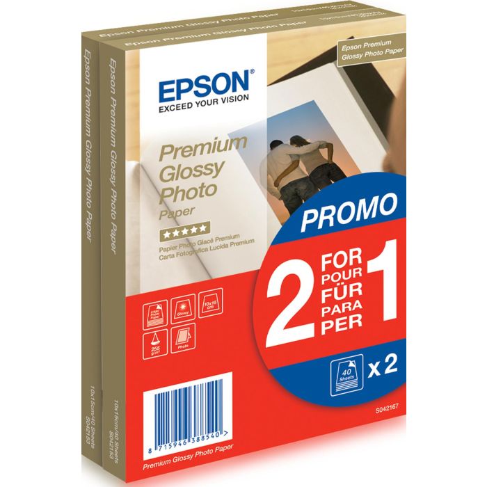 Epson Papel Premium Glossy Photo 255 gr, 10 x 15cm, 40h. Promocion 2x1