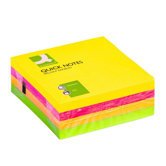 Bloc De Notas Adhesivas Quita Y Pon Q-Connect 76x76 mm Fluorescente Con 320 Hojas 1