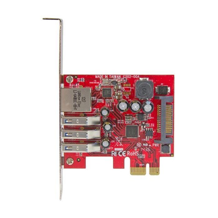 StarTech.com PEXUSB3S3 Tarjeta de Red Ethernet Gigabit y Hub USB 3.0 de 3 Puertos PCIe 2.0 Perfil Bajo 1