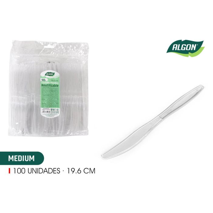 Set de 100 cuchillos medianos transparentes de 19.6 cm Algon (10 Cajas) Set de 100 cuchillos medianos transparentes de 19.6 cm Algon (10 Cajas)